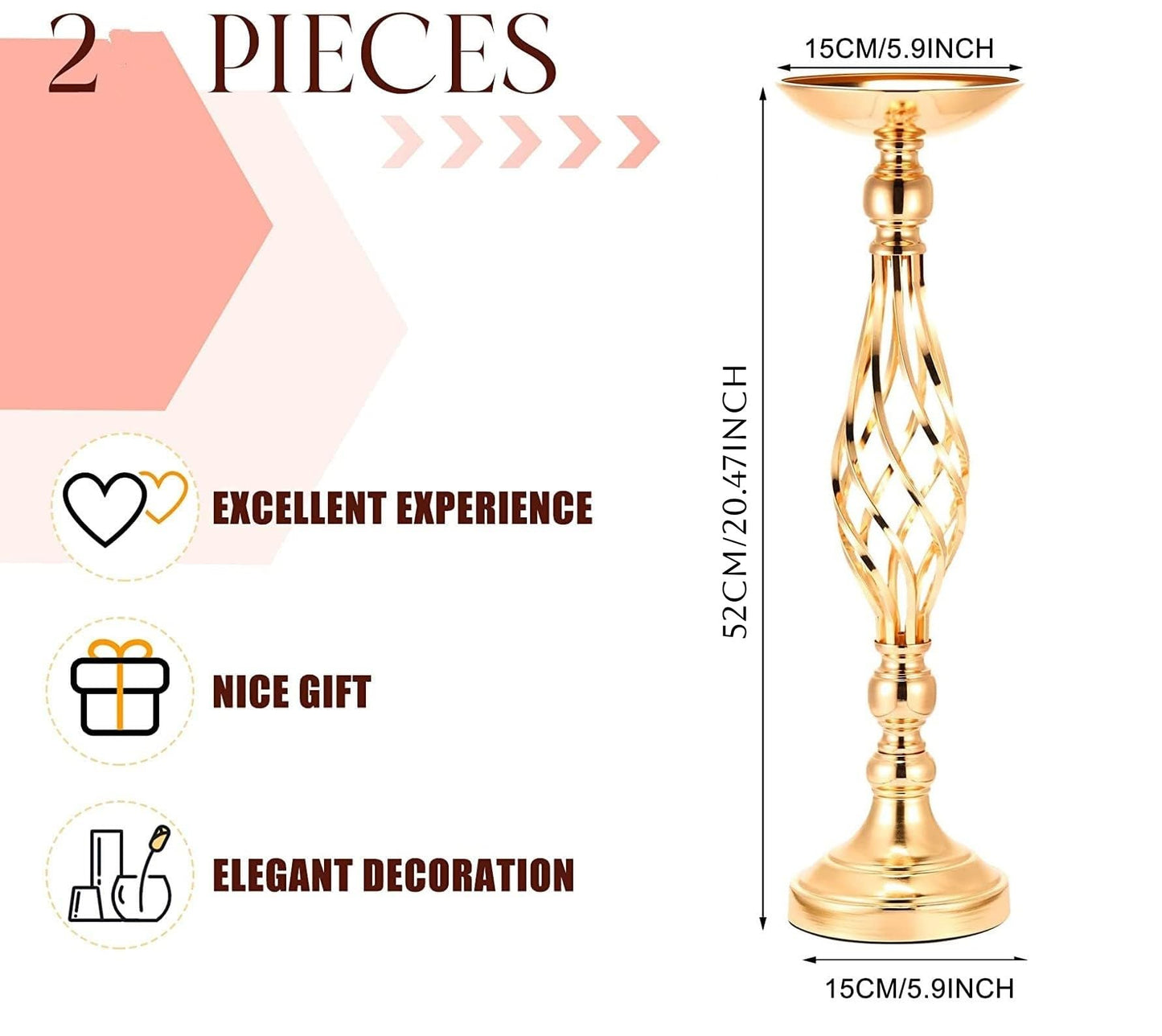 2pcs Metal Silver Candle Holders Road Lead Table Centerpiece Stand Pillar Candlestick for Wedding Candelabra Flowers Vases WN420