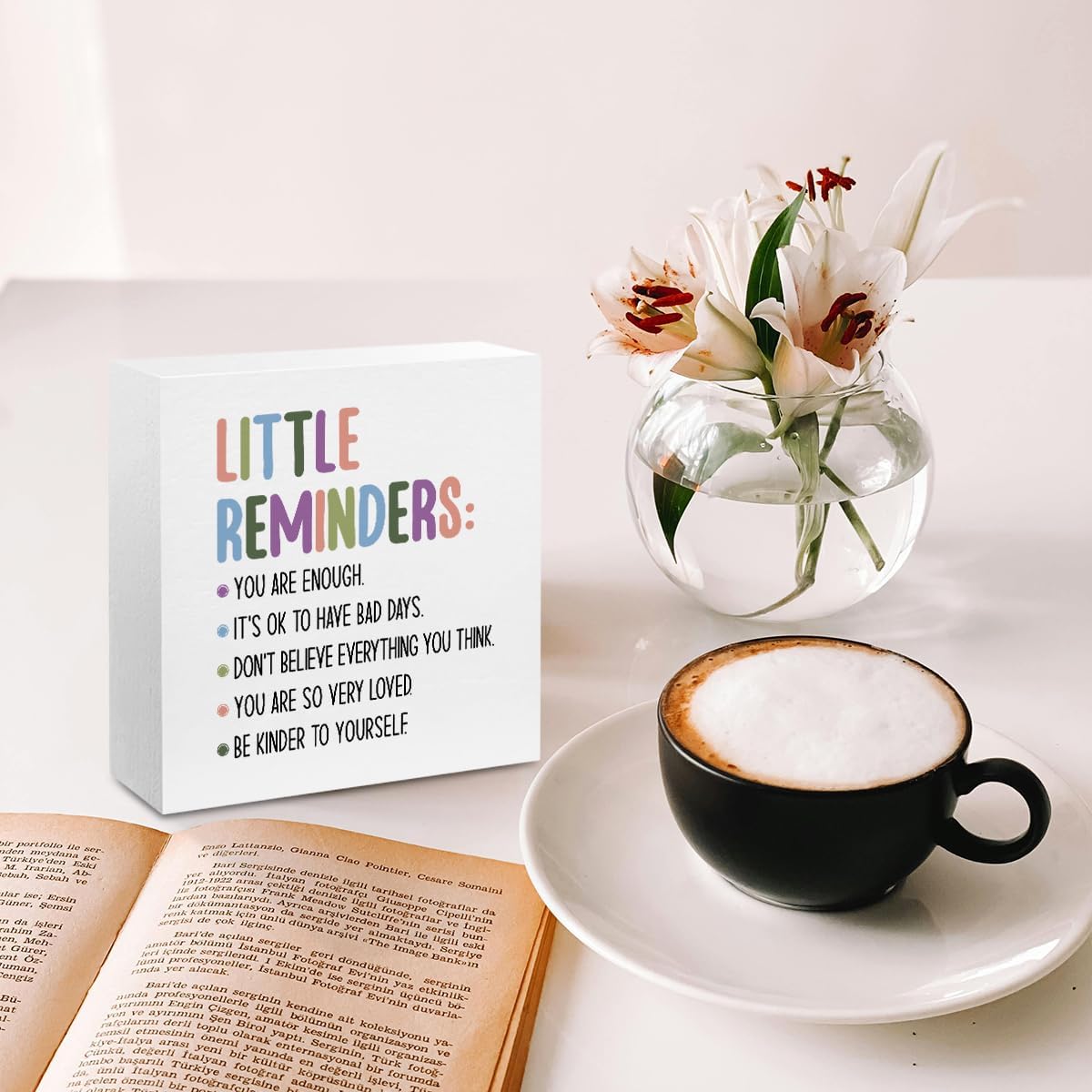 Inspirational Motivational Gifts Employee Appreciation Gifts Wood Box Sign | Daily Affirmations for Women, Little Reminders You are Enough Wooden Box Desk Decorative Sign for Office Desk Table Shelf BST202