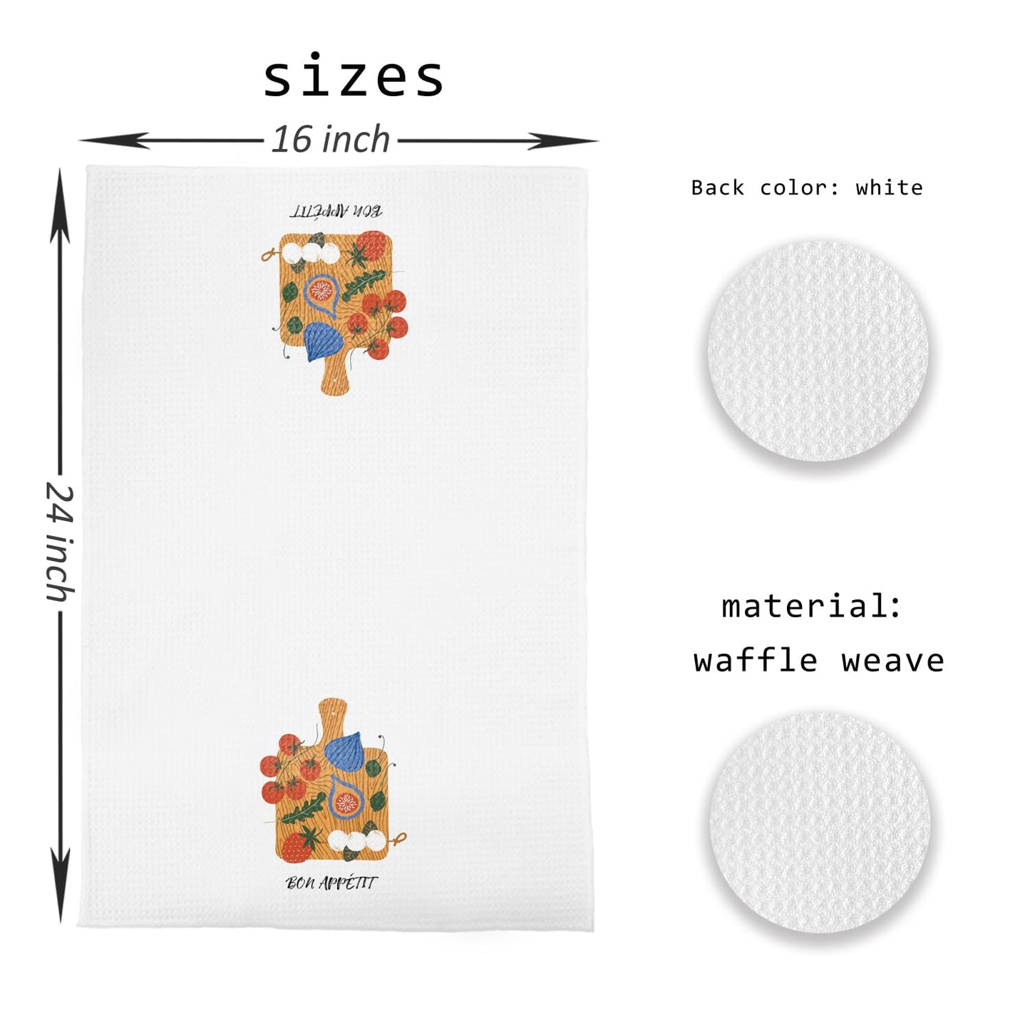 Bon Appetite Modern Kitchen Towels, Farmhouse French Dish Tea Towels for Kitchen, Gifts for Cooking Lovers Decorative Hand Towels, 16x24 Inch WN420