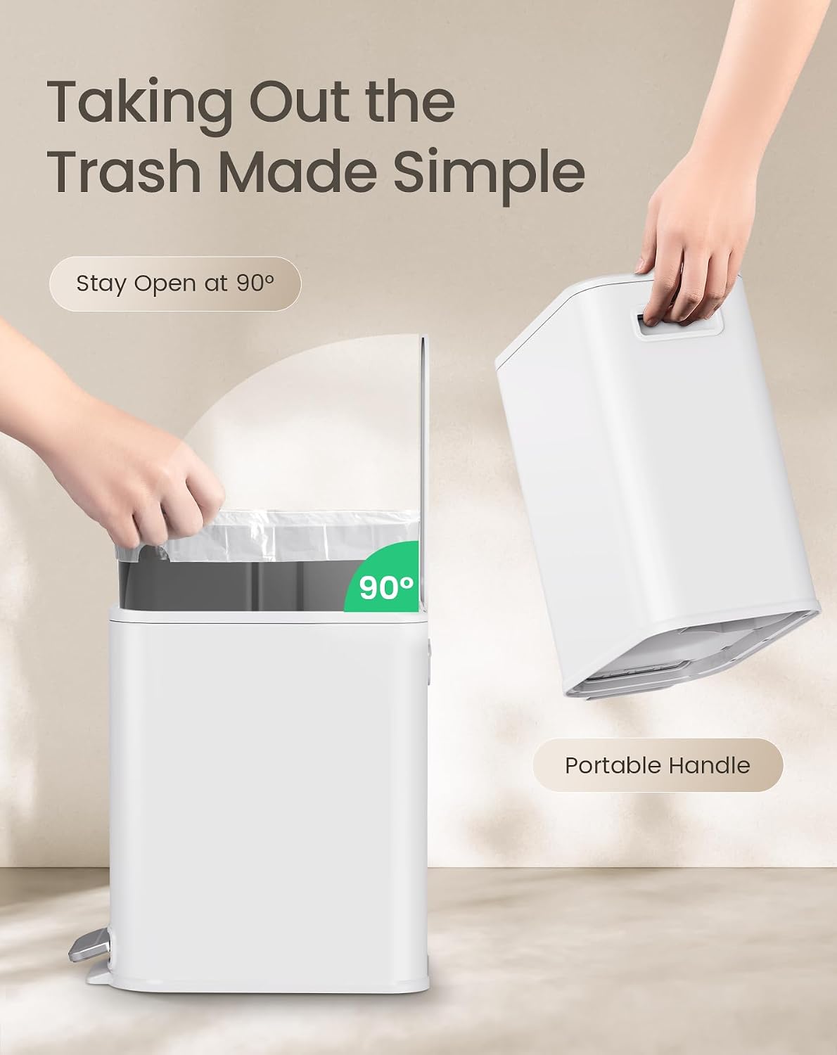 Cesun Small Bathroom Trash Can with Lid Soft Close, Step Pedal, 5 Liter / 1.3 Gallon Stainless Steel Garbage Can with Removable Inner Bucket, Waste Basket for Bathroom, Bedroom (White) DD1210