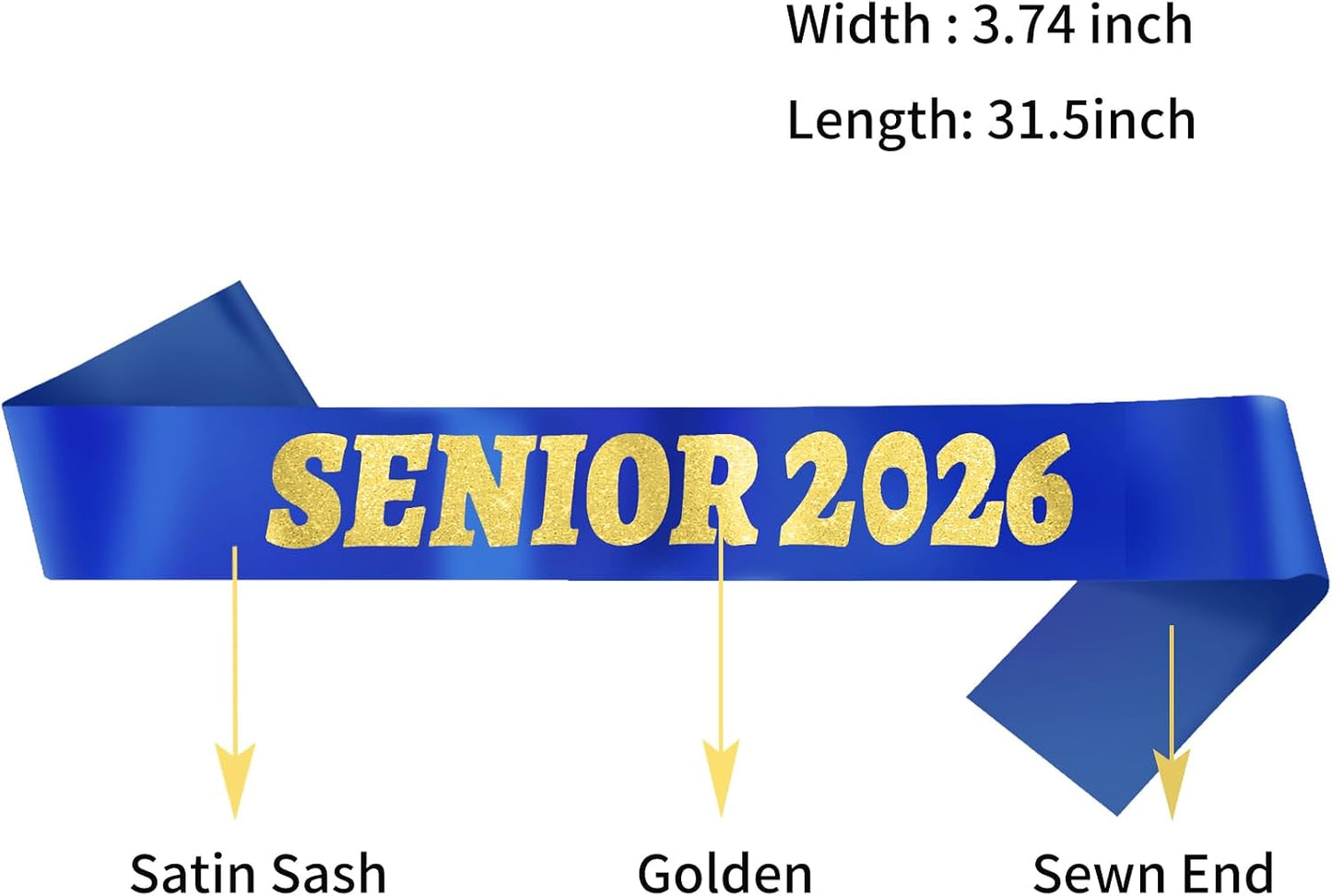 7 Pcs Senior Sashes 2026 Set, Blue Senior Satin Sash with Gold Letters for Class of 2026 Graduation Party Decorations Supplies Favors, Senior Sashes Class of 2026, Graduation Sash 2026 BST220