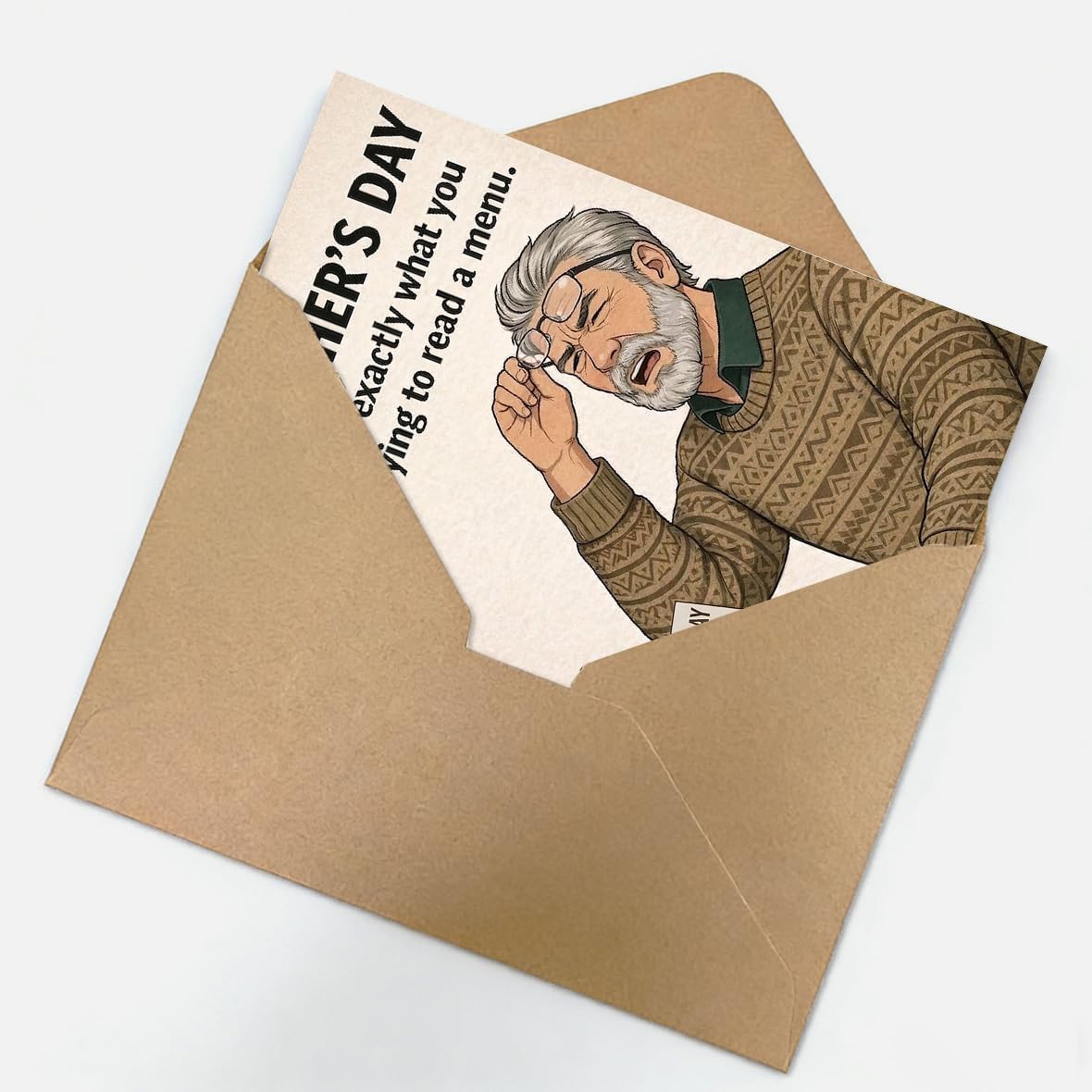 Funny Fathers Day Card for Dad, Fathers Day Gift from Daughter or Son, Blank Inside, with Kraft Envelope and Gold Seal Sticker BST220