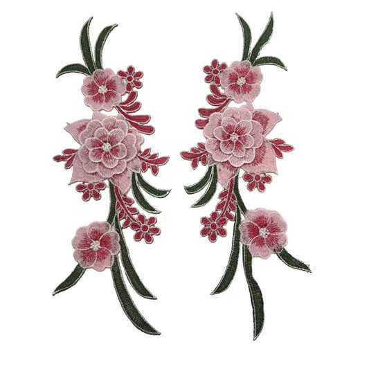 1Pair Red Blue Embroidery Lace Flower Fabric Applique Sew on Patches Embroidery Sewing Craft Decoration32.1x11.7cm BST220