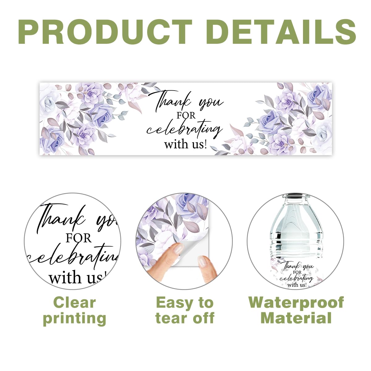 100 Pcs Wedding Water Bottle Labels Floral Wedding Bottle Stickers | Water Bottle Labels Sticker for Wedding Bridal Shower Prom Graduation Party Table Decoration Supplie BST326H