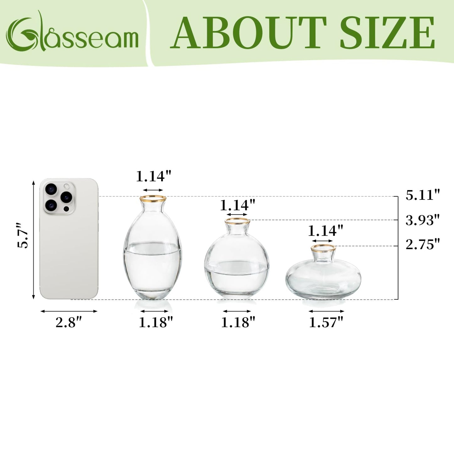 Glasseam Clear Glass Bud Vase, 3Pcs/Set Modern Decorative Small Mini Flowers Vases Short Minimalist Aesthetic Home Decor Vintage Cute Handmade Tiny Wedding Table Centerpieces for Single Flower Rose BST326H