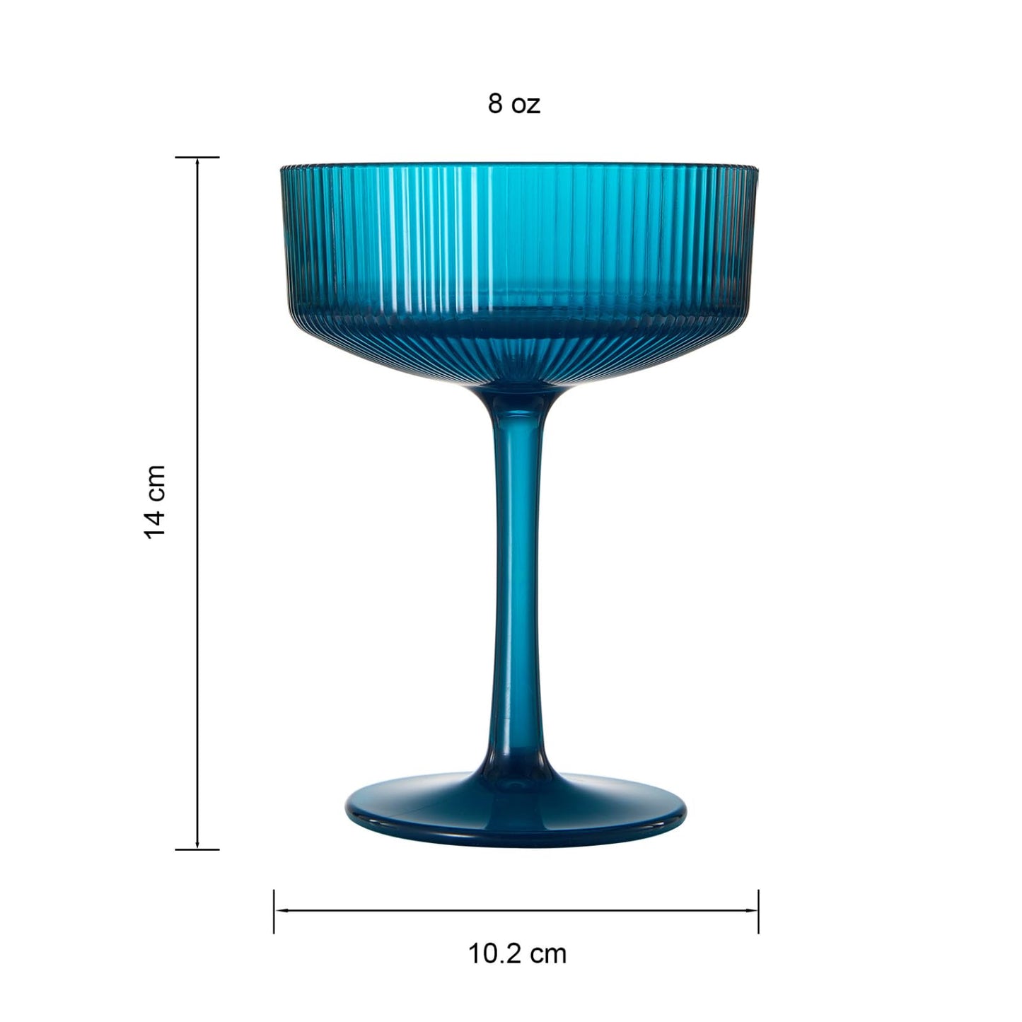 Khen Pink Peach Acrylic Ribbed Coupe Martini Champagne Cocktail Glasses, Set of 4, 8 oz Shatterproof Ripple Stemware European Style Reusable Drinkware Goblets, Indoor Outdoor Parties Weddings Bar Gift BST220
