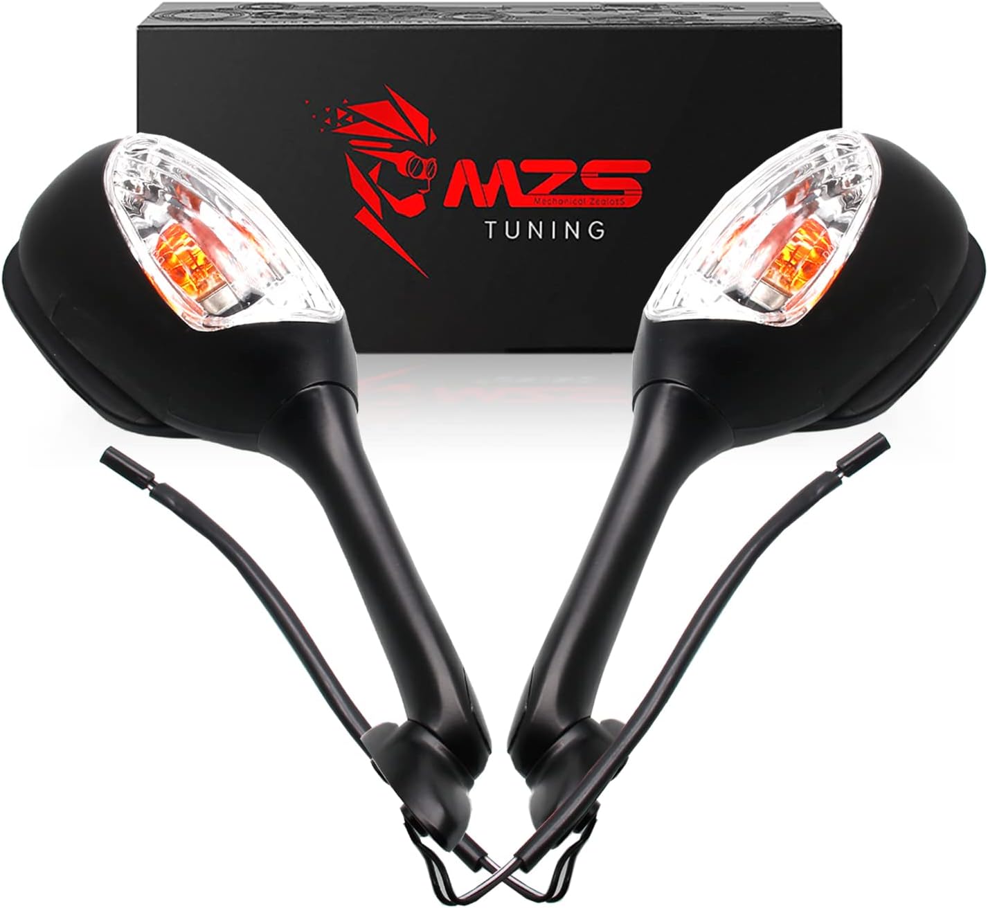 MZS Motorcycle Turn Signal Mirrors Rear View Side Integrated Light Black Compatible with GSXR600 GSXR750 GSXR 600 750 06-18 / GSXR1000 GSXR 1000 02-17 / SV650 SV650S 03-08 / SV1000 SV1000S 03-07