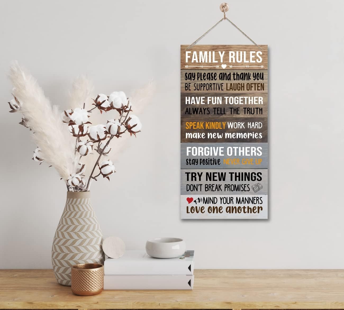Warm Family Rules Home Sign, Inspirational Family Saying Wood Sign, Rustic Hanging Plaque Art Decor, Home Sign decoration, Farmhouse Wall Decor, Housewarming Gift BST202