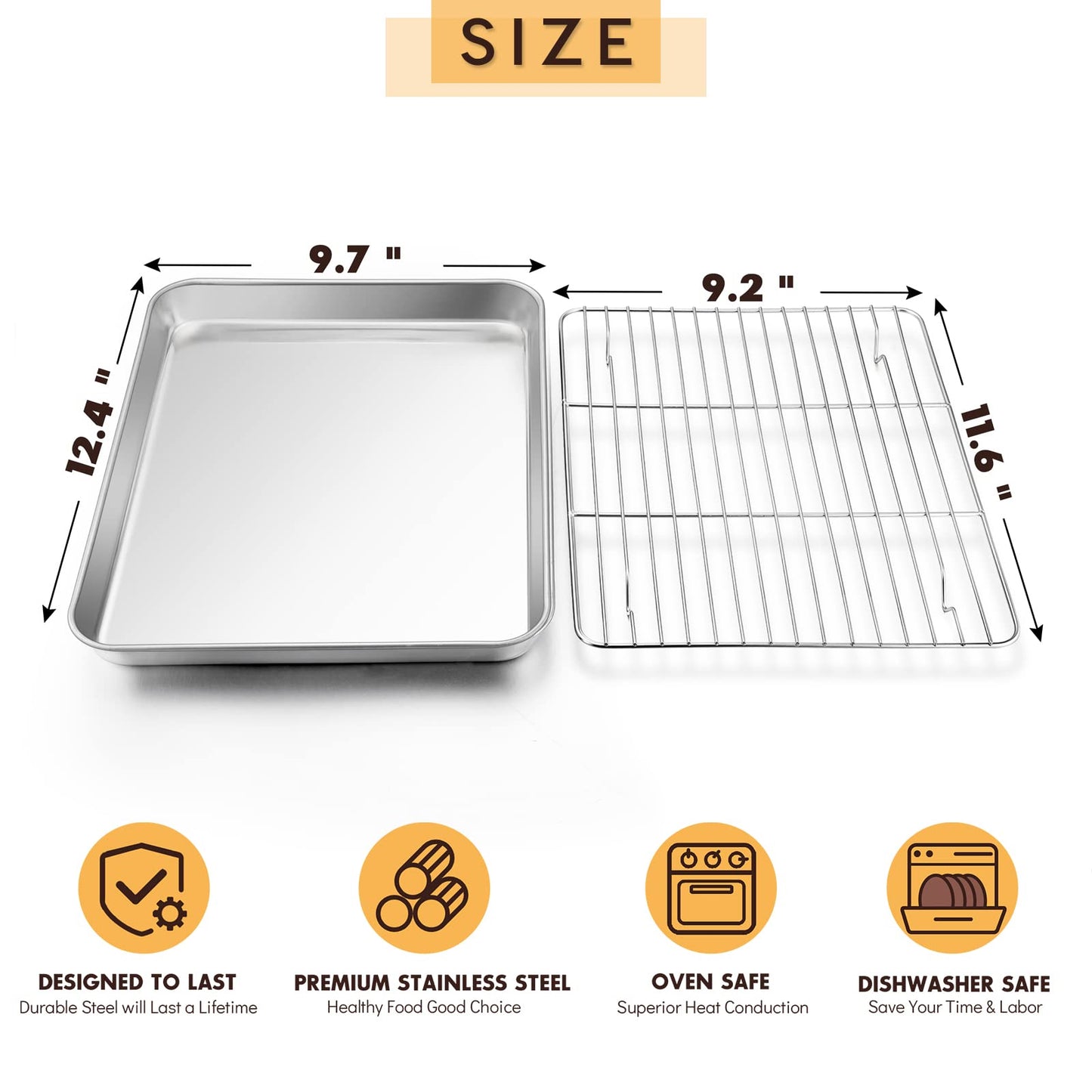 E-far Cookie Sheet with Rack Set, Half Sheet Baking Pan for Oven Cooking, 18”x13” Stainless Steel Rimmed Tray with Wire Cooling Rack for Roasting Broiling Bacon Meat Steak - Dishwasher Safe BST220