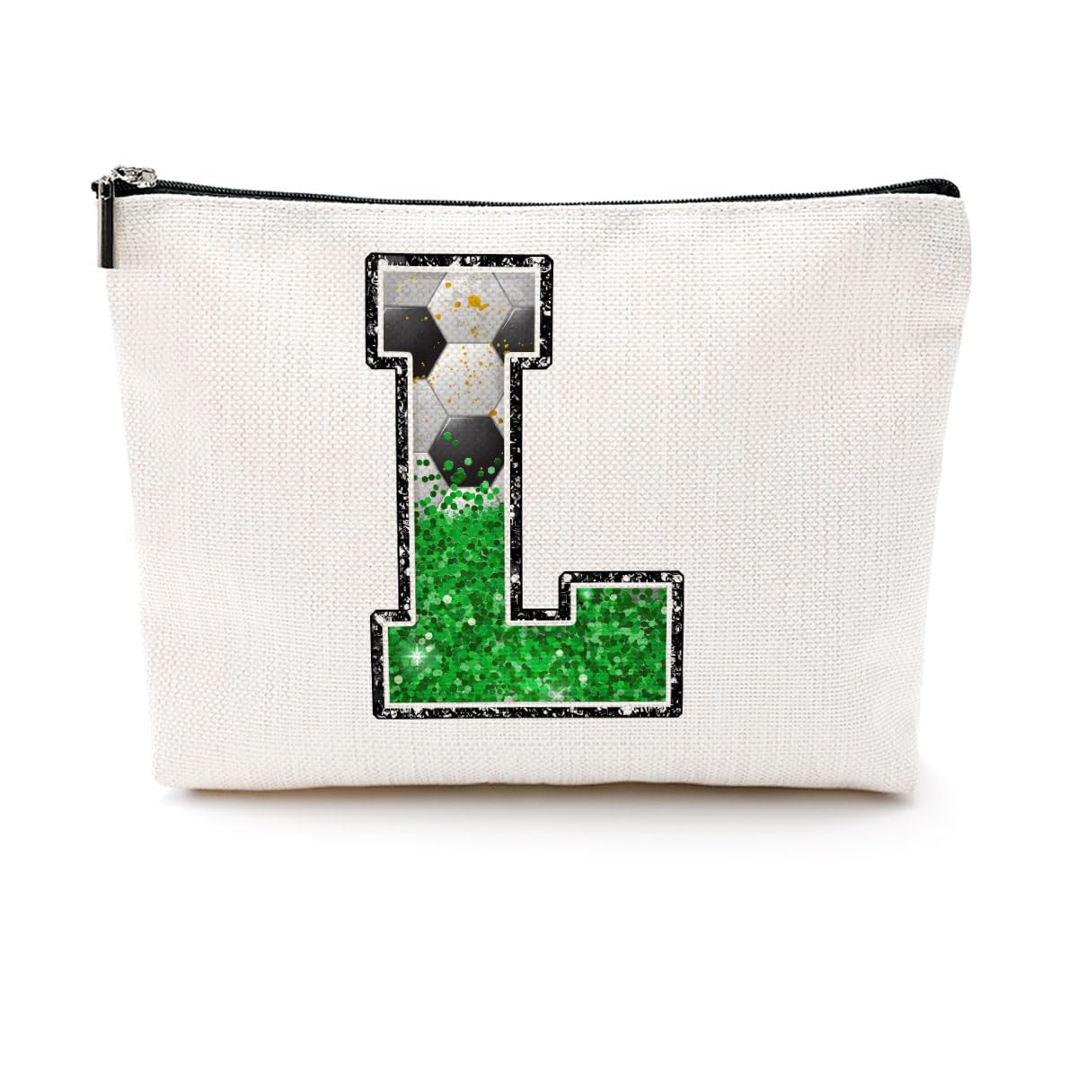 Soccer Gifts Initial Makeup Bag Soccer Girl Gifts Cosmetic Bag Letter D | Monogrammed Zipper Pouch Soccer Accessories for Girls Women Player Coaches Friend Graduation Birthday Gifts BST202