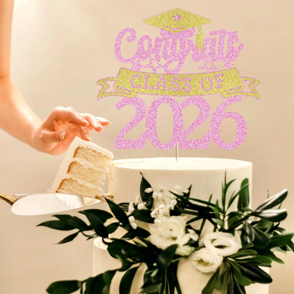 Congratulations Cake Topper,Congratulations 2026 Graduation | Cake Topper,Graduation, Wedding, Retirement, Birthday, Anniversary, Celebration Party Decorations Supplies (Black Gold) BST202