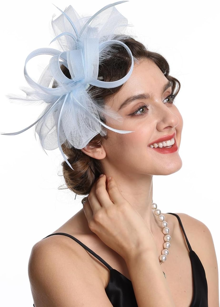 SAFERIN Fascinators Hat Flower Mesh Ribbons Feathers on a Headband and a Clip Tea Party Headwear for Girls and Women WN420