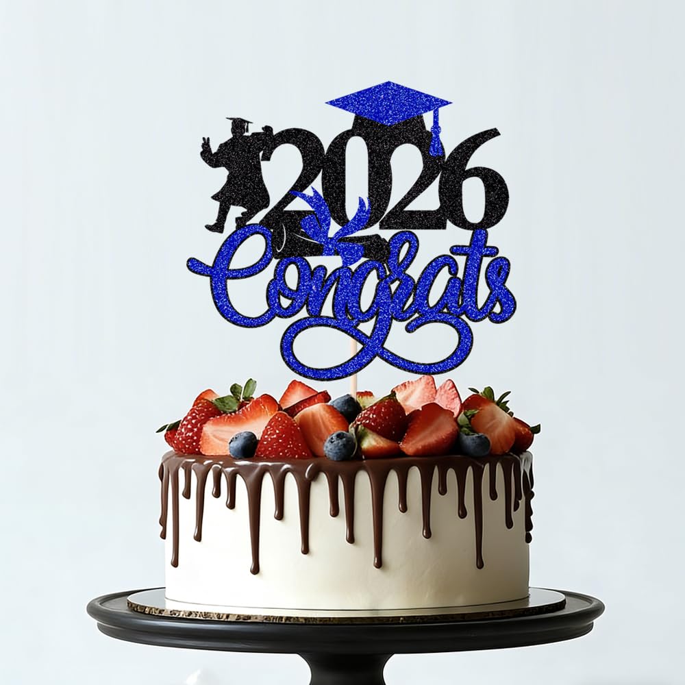 24Pcs Graduation Cupcake Topper, Glitter Class of 2026 Cupcake Topper Supplies for 2026 Congrats Grad Cap Diploma Cake Decor Graduate Celebration Party Cake Decorations Supplies (Black - 24) BST326L
