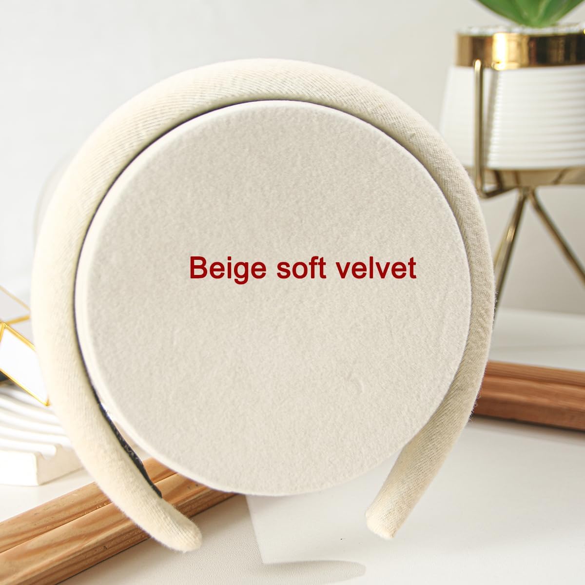 Headband Holder Organizer Tower, Soft Velvet Hairband Stand Display, Hair Hoop Accessories Storage for Home Bedroom or Store Shop Selling (Beige, T-Bar) BST202