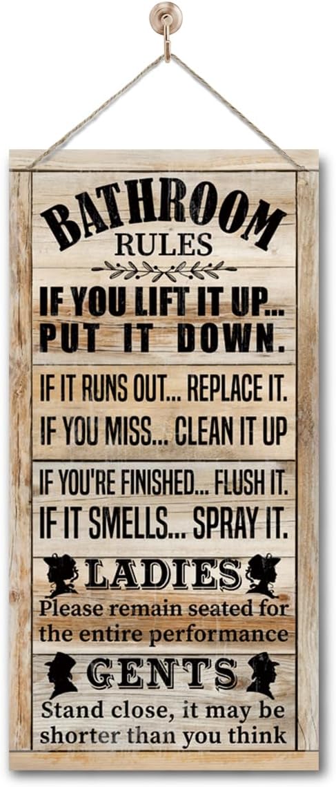 Rustic & Funny Bathroom Signs - Western & Farmhouse Bathroom Rules Wall Decor E1 BST202
