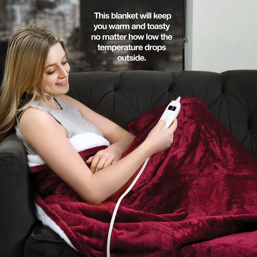 Medical king Heated Blanket, Machine Washable Extremely Soft & Comfortable Electric Blanket Throw Fast Heating with Hand Controller 10 Heating Settings & auto Shut-Off (Blue, 50 x 60) BST220