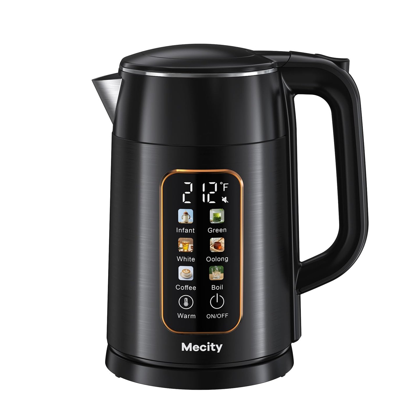 Mecity Electric Kettle 1.7L Touch Screen Temperature Control Water Boiler, No Plastic Contact with Water. 6 Preset Temperature Programs, 2 Hours Keep Warm, Auto Shut Off, Dark Grey DD1210