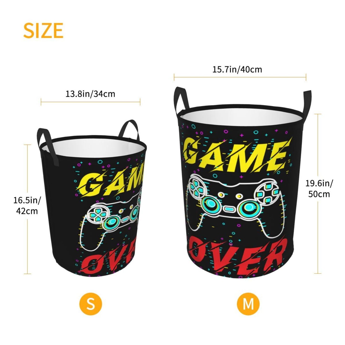 38L Round Laundry Hamper Video Game Controller Background Storage Basket Waterproof Coating Gaming Gadgets Organizer Bin For Nursery Clothes Toys BST202