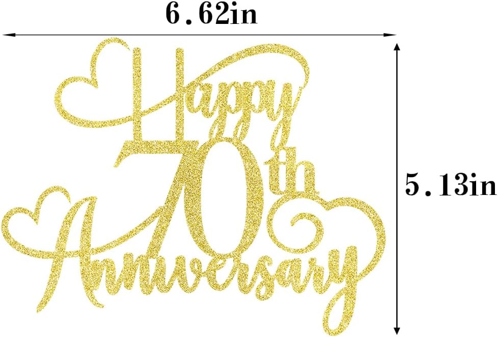Happy Anniversary Cake Topper gold Glitter 1/15/16/18/25/30/40/50/60/70/80/90 Party Decoration Cake Topper Supplies Wedding Anniversary Cake decoration (70) BST202