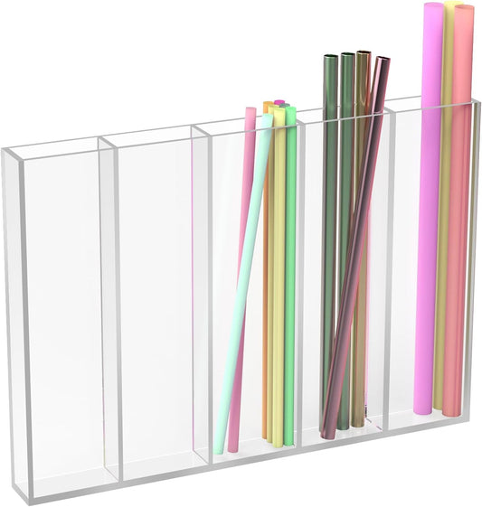 NiHome 10” Large Clear Acrylic Straw Holder for Cabinet Door – Fully Enclosed Straw Organizer for Cabinet Doors or Countertops, Ultra Sticky Mount, Space-Saving Kitchen Accessories Container BST326H