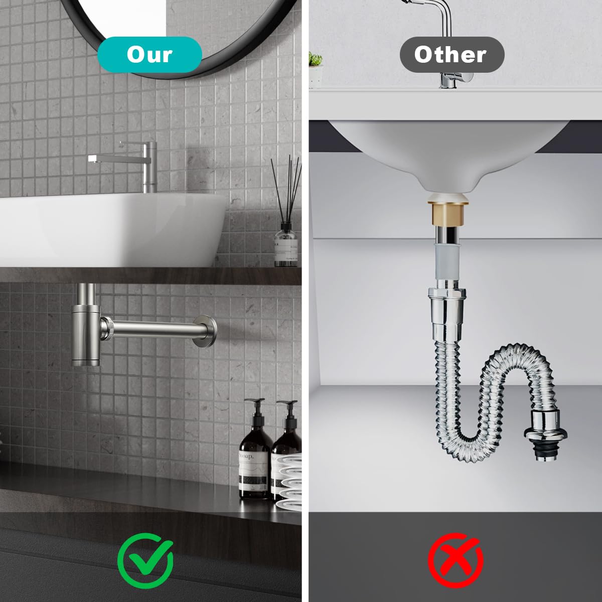 Solid Brass Adjustable 1-1/4 Bottle Trap with Overflow Drain Stopper Set, Bathroom Sink P-Trap Complete Set Sink Drain Kit Tube, Antique BST220