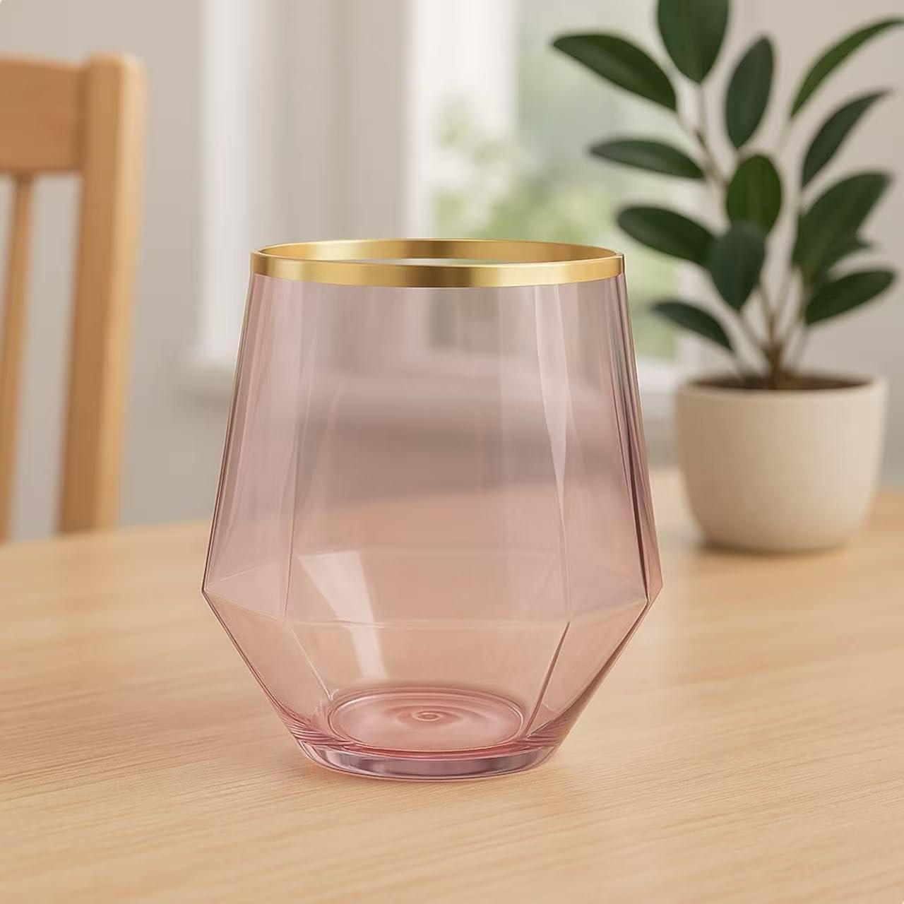 Oojami 40 Pack Diamond Disposable Plastic Wine Glasses 12oz for Parties | Stemless Wine Cups, Champagne Cocktail Whiskey - Shatterproof Unbreakable Reusable Recyclable BPA-Free, Weddings Birthday BST220