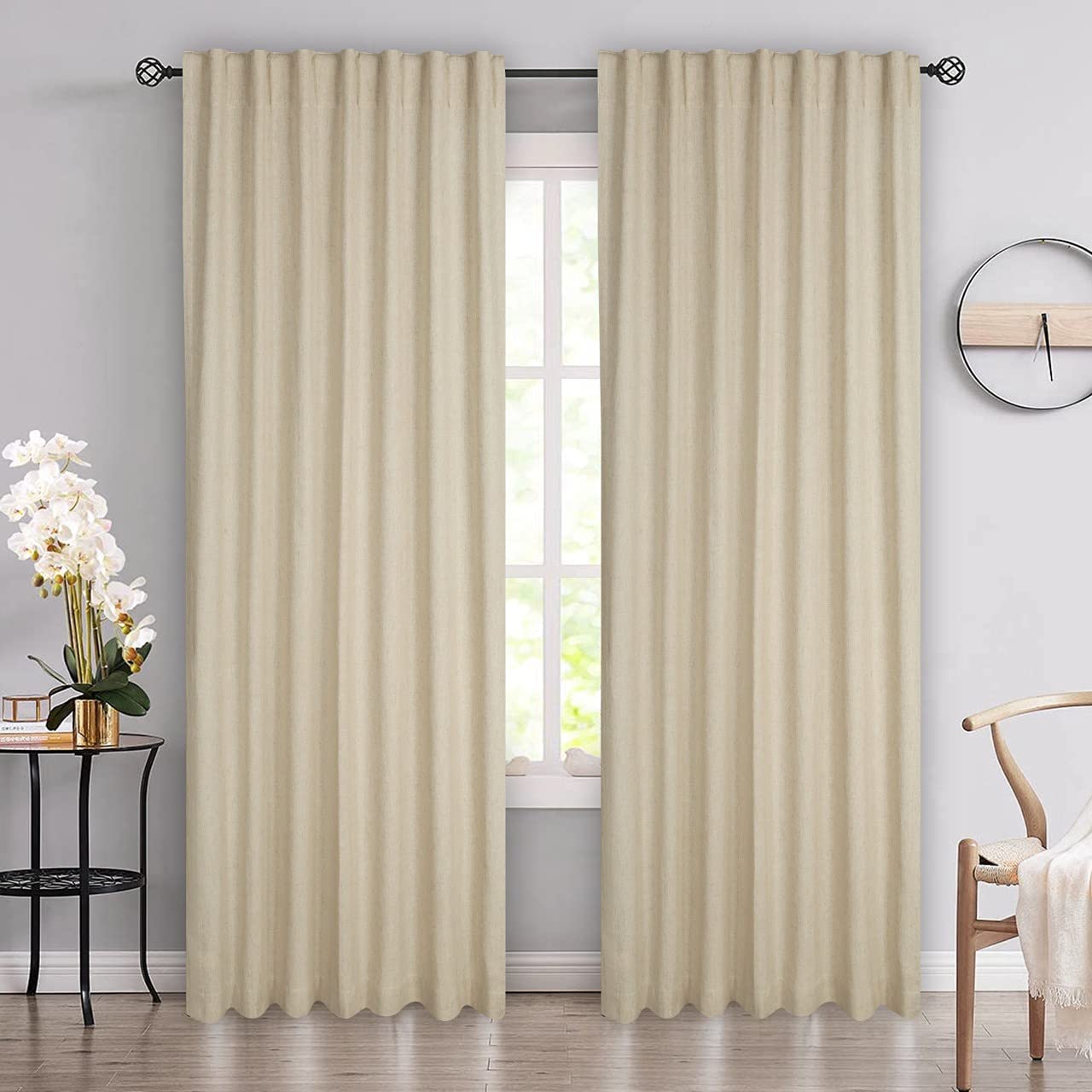 Bedding Craft Curtains 63 Inch Length - White Poly Cotton Slub Drapes with Tab Top, Set of 2, Ideal for Bedroom, Living Room, and Office_ 50x63 inch BST220