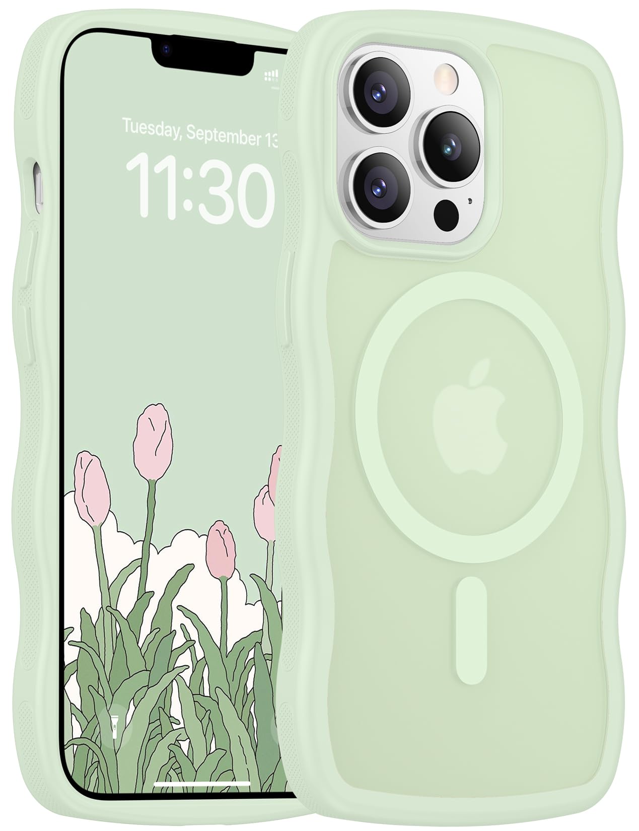 Magnetic for iPhone 13 Pro Case, Compatible with MagSafe Cute Wave Non-Slip Translucent Matte Easier Grip Shockproof Phone Case for iPhone 13 Pro, Black WN420