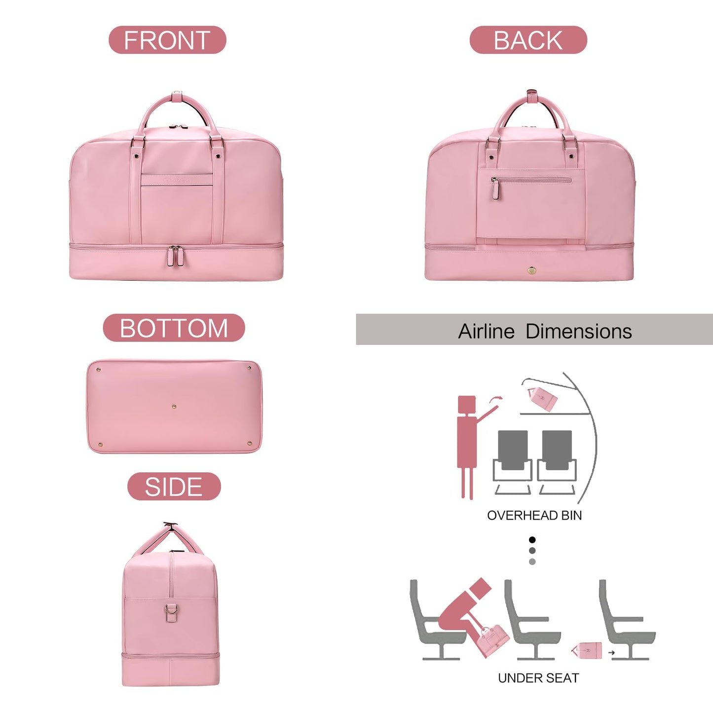 Large 4-in-1 Leather Duffle Bag for Travel Weekender Overnight Hospital Gym Bag for Men & Women, Carry On Airline Approved Personal Item Duffel Garment Bag Luggage with Shoe Compartment & Toiletry Bag BST326H