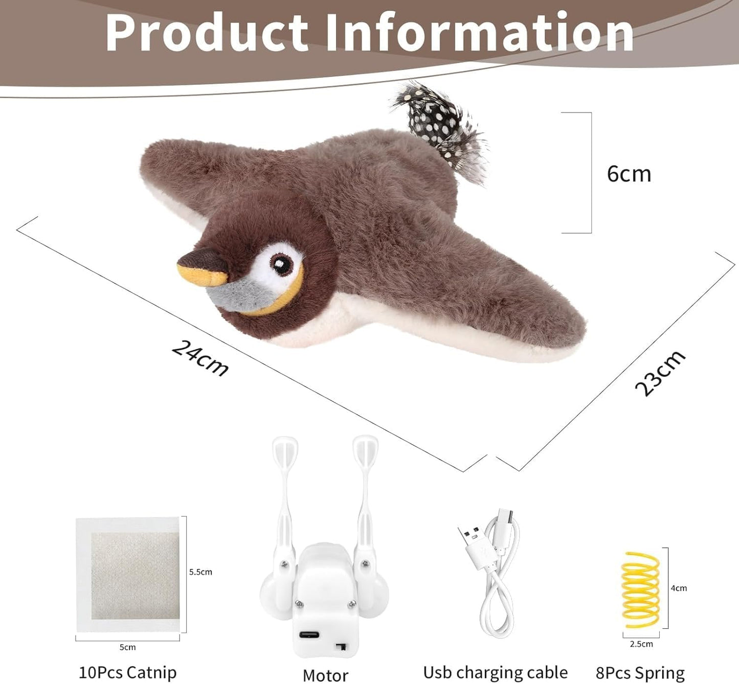 Cat Toys Flapping Birds with Catnip Bags, Rechargeable Chirping Interactive Kitten Toy Kicker, Lifelike Birdie Tweets, Indoor Enrichment Moving Wings Cat Exercise Toys for All Breeds Cat Dog(Oriole) WN420