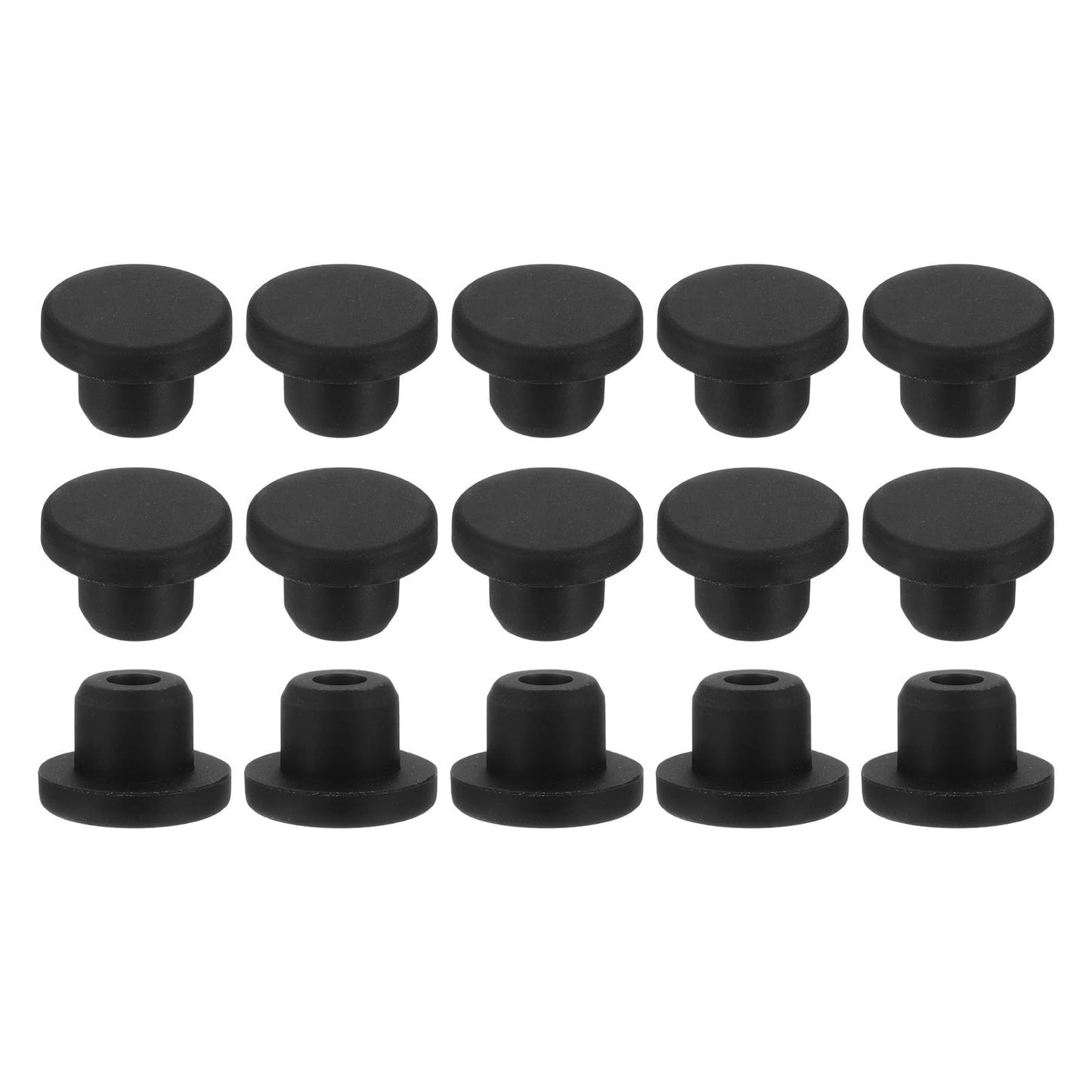uxcell 15Pcs Silicone Hole Plug, Waterproof Solid T-Shaped Rubber Stoppers Bottle Seal Tube Pipe Plugs End Cap for 5.8mm/0.23" Hole for Bathtub Bottle, 0.31" Plug Height, Black BST326L