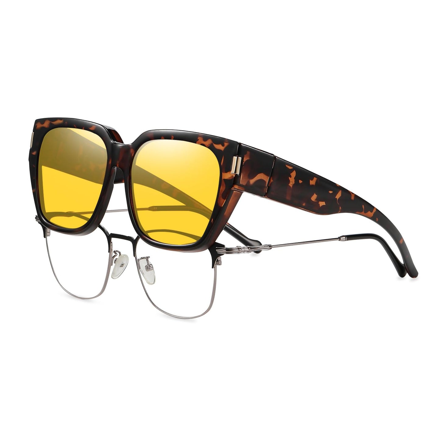HAOLOTA Night Vision Driving Glasses Fit Over Glasses for Women Men, Anti Glare Polarized Nighttime Yellow Lens WN420