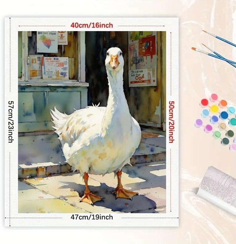 TAOPAOLAB Animal Paint by Numbers Kit for Adults - DIY White Goose in Front of The Bookstoree Painting on Canvas 16x20In, Acrylic Paint Set for Beginners, Farmhouse Art for Home Decoration or Gifts BST326H