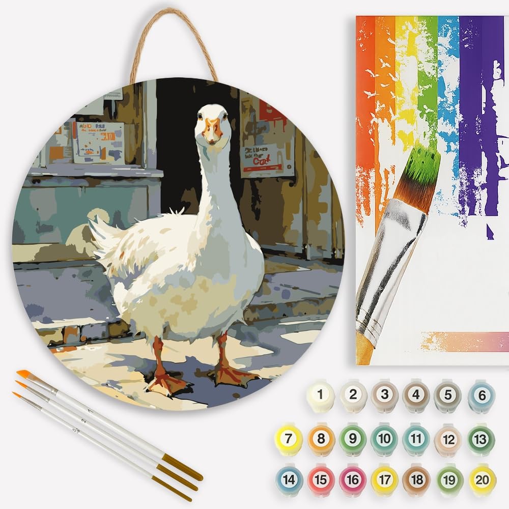 TAOPAOLAB Animal Paint by Numbers Kit for Adults - DIY White Goose in Front of The Bookstoree Painting on Canvas 16x20In, Acrylic Paint Set for Beginners, Farmhouse Art for Home Decoration or Gifts BST326H