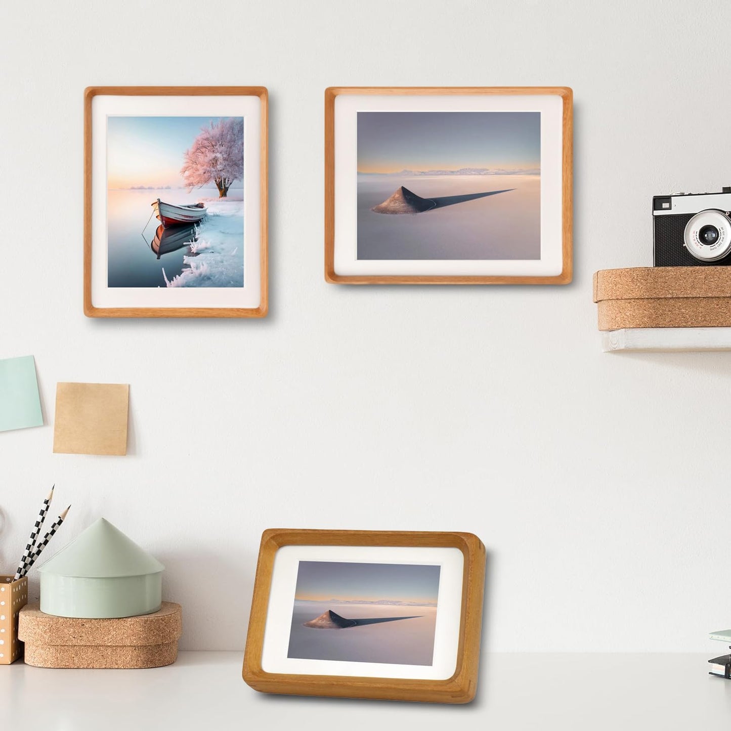 6x6 Solid Teak Wood Picture Frame Matted to 4x4 | Shatterproof Plexiglass, Mortise-Tenon Build, Horizontal & Vertical Tabletop Wall Mounting Square Display Frame BST220