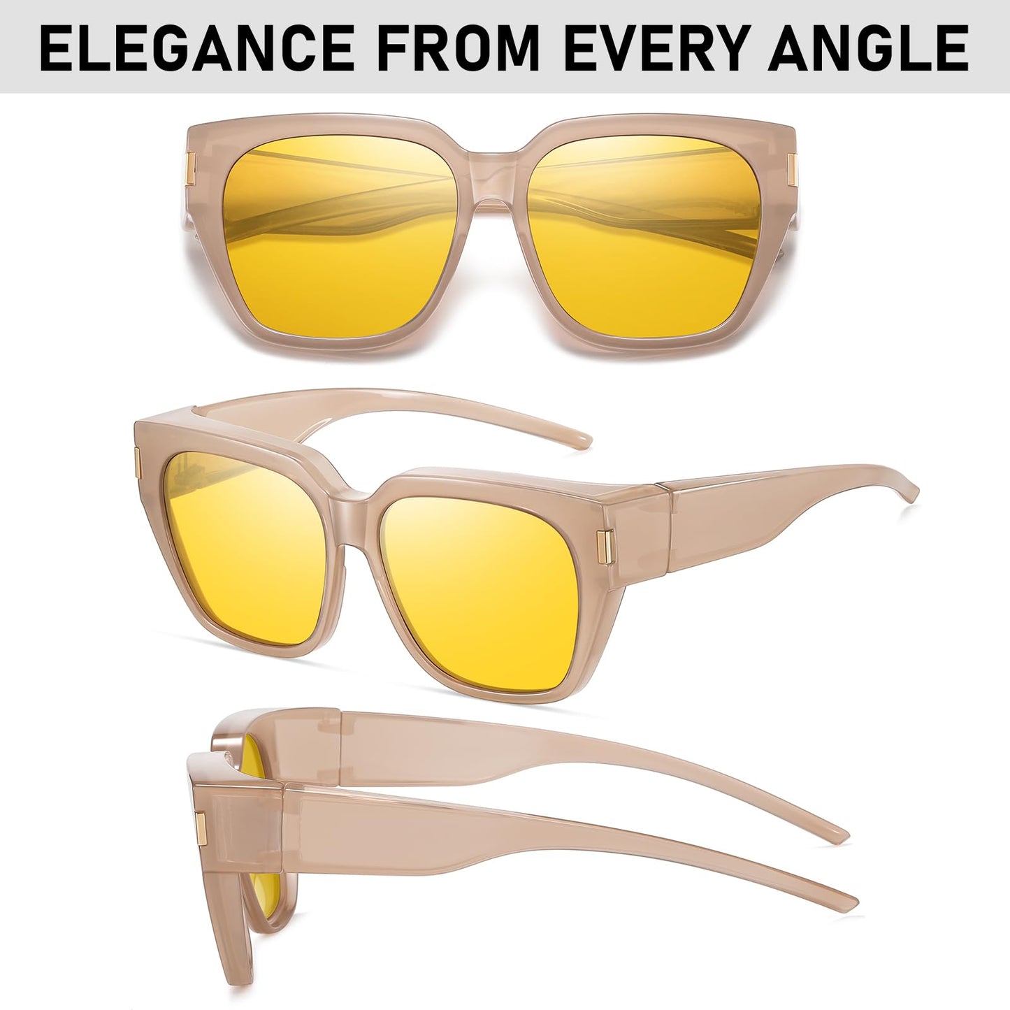 HAOLOTA Night Vision Driving Glasses Fit Over Glasses for Women Men, Anti Glare Polarized Nighttime Yellow Lens WN420