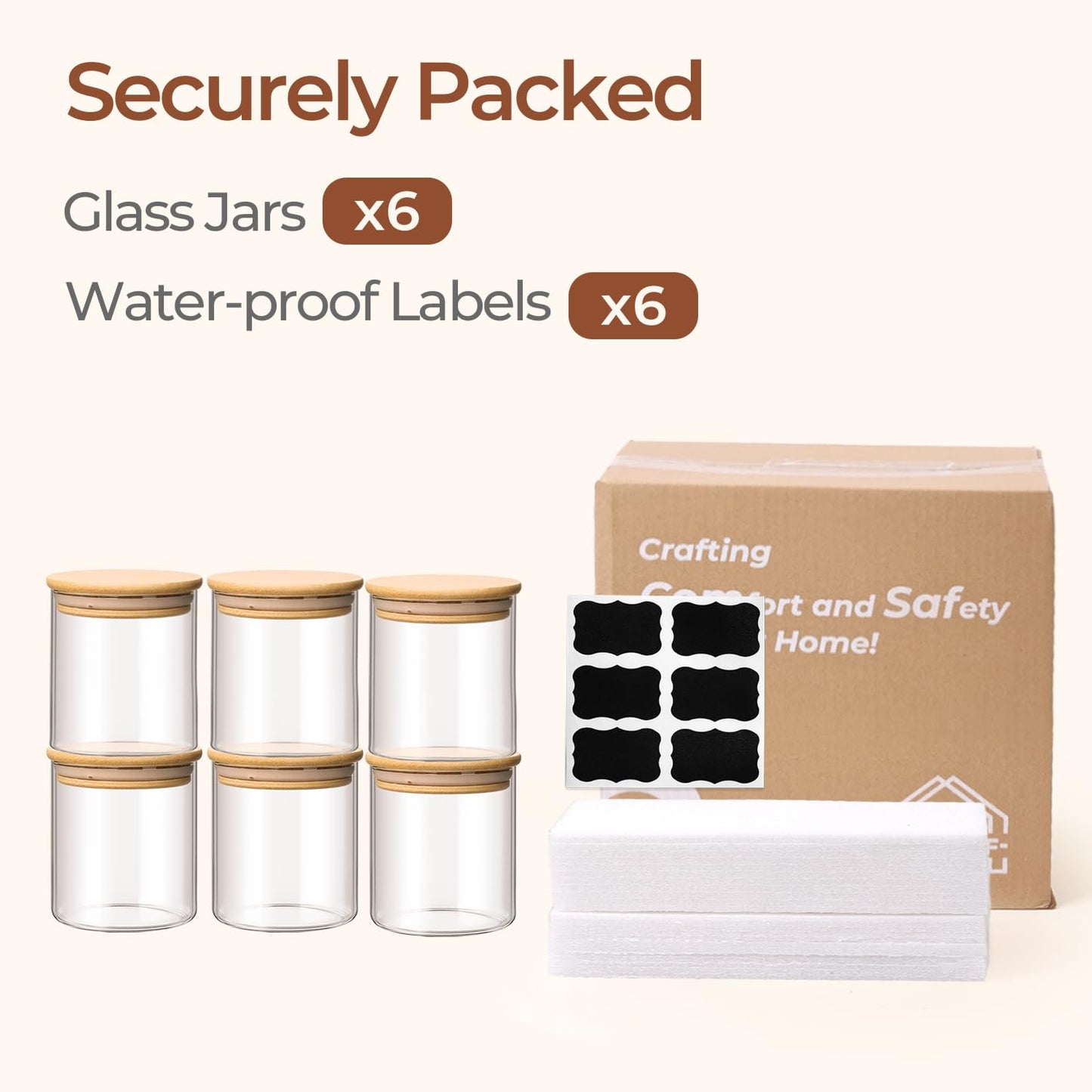 ComSaf Glass Storage Containers With Lids 0.5 Qt, 6 Pack Small Glass Jars | Small Glass Containers, Spice Jar 15oz, Candy, Family Snack Storage, Coffee Bar Organization, Size For Subpackage, BPA Free BST220