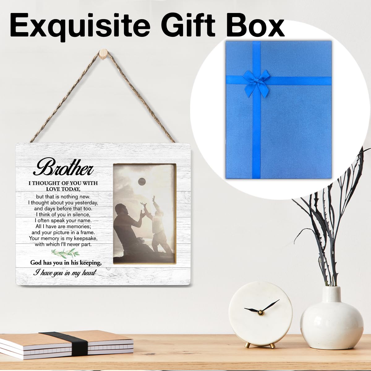 Yuzi-n Memorial Gifts for Loss of Brother Sympathy Wood Picture Frame | Remembrance Brothers Gifts, Memorial Picture Frame for 4x6 Inches Photo BST326H