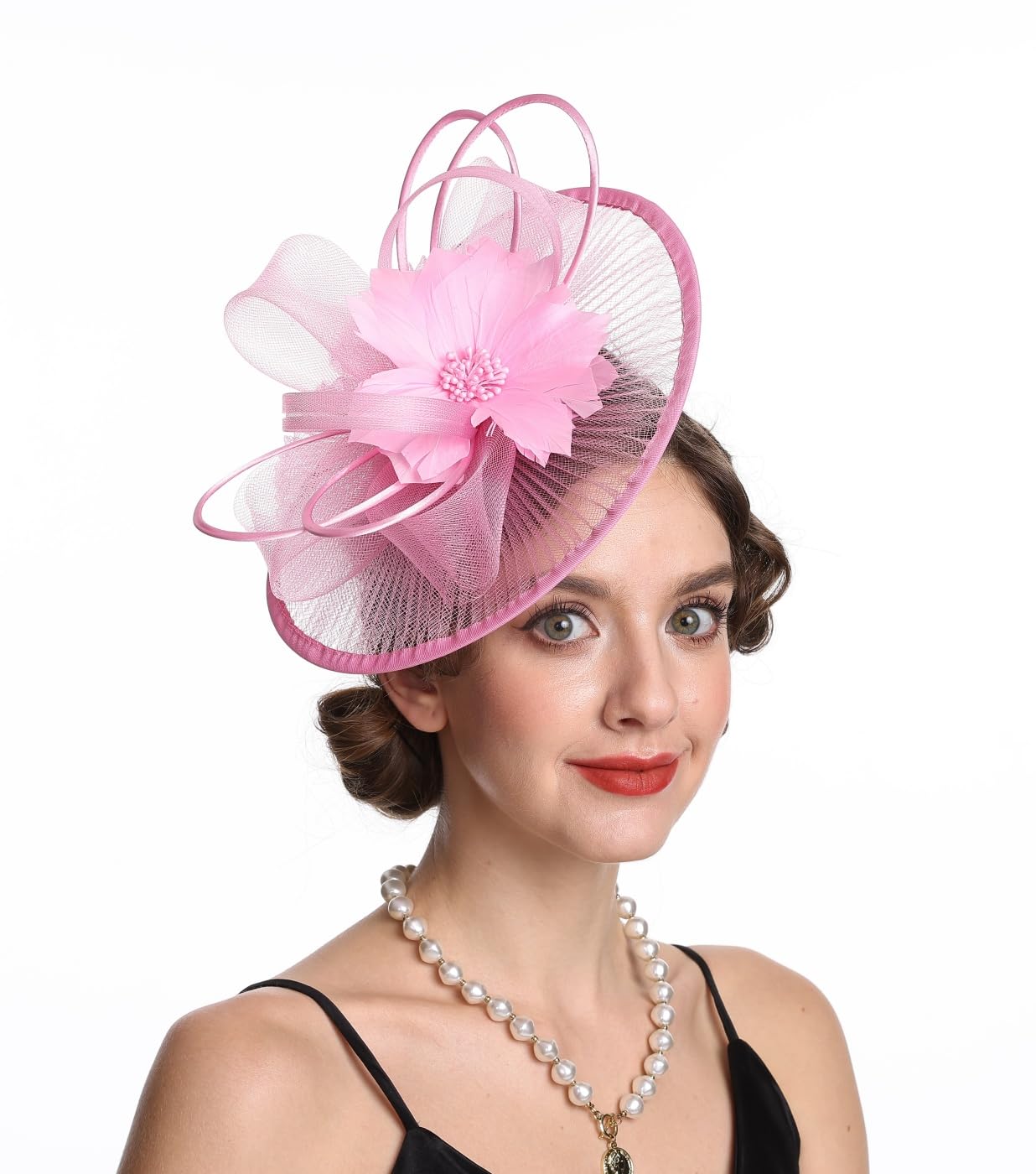 SAFERIN Elegant Women's Fascinator Hat with Veil and Feather Hair Clip Headpiece for Weddings Tea Party WN420