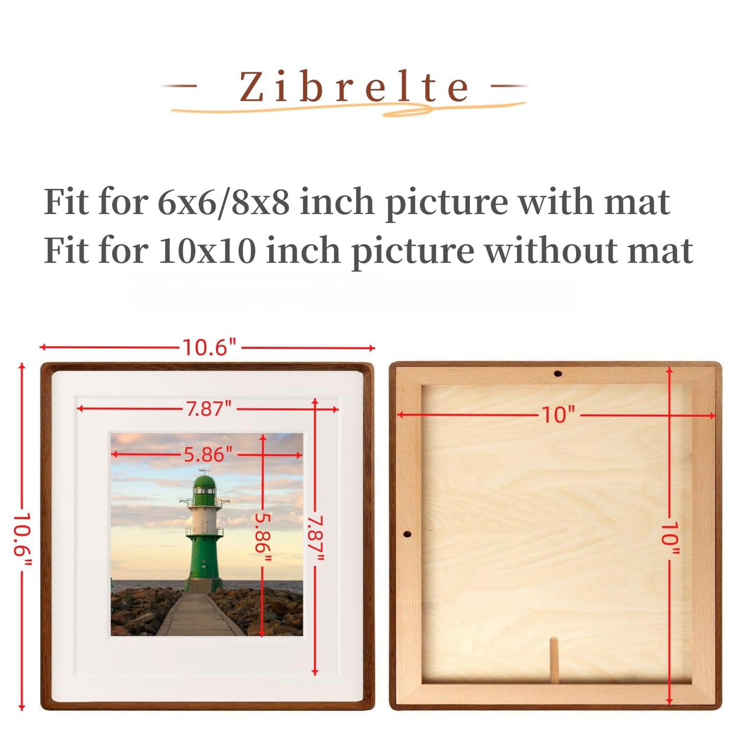 6x6 Solid Teak Wood Picture Frame Matted to 4x4 | Shatterproof Plexiglass, Mortise-Tenon Build, Horizontal & Vertical Tabletop Wall Mounting Square Display Frame BST220