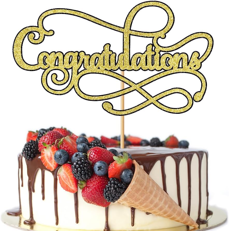 Congratulations Cake Topper,Congratulations 2026 Graduation | Cake Topper,Graduation, Wedding, Retirement, Birthday, Anniversary, Celebration Party Decorations Supplies (Black Gold) BST202