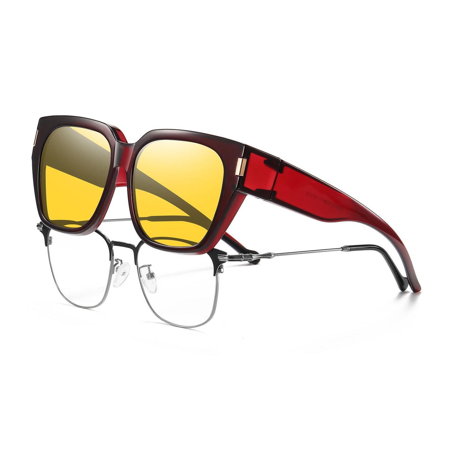 HAOLOTA Night Vision Driving Glasses Fit Over Glasses for Women Men, Anti Glare Polarized Nighttime Yellow Lens WN420
