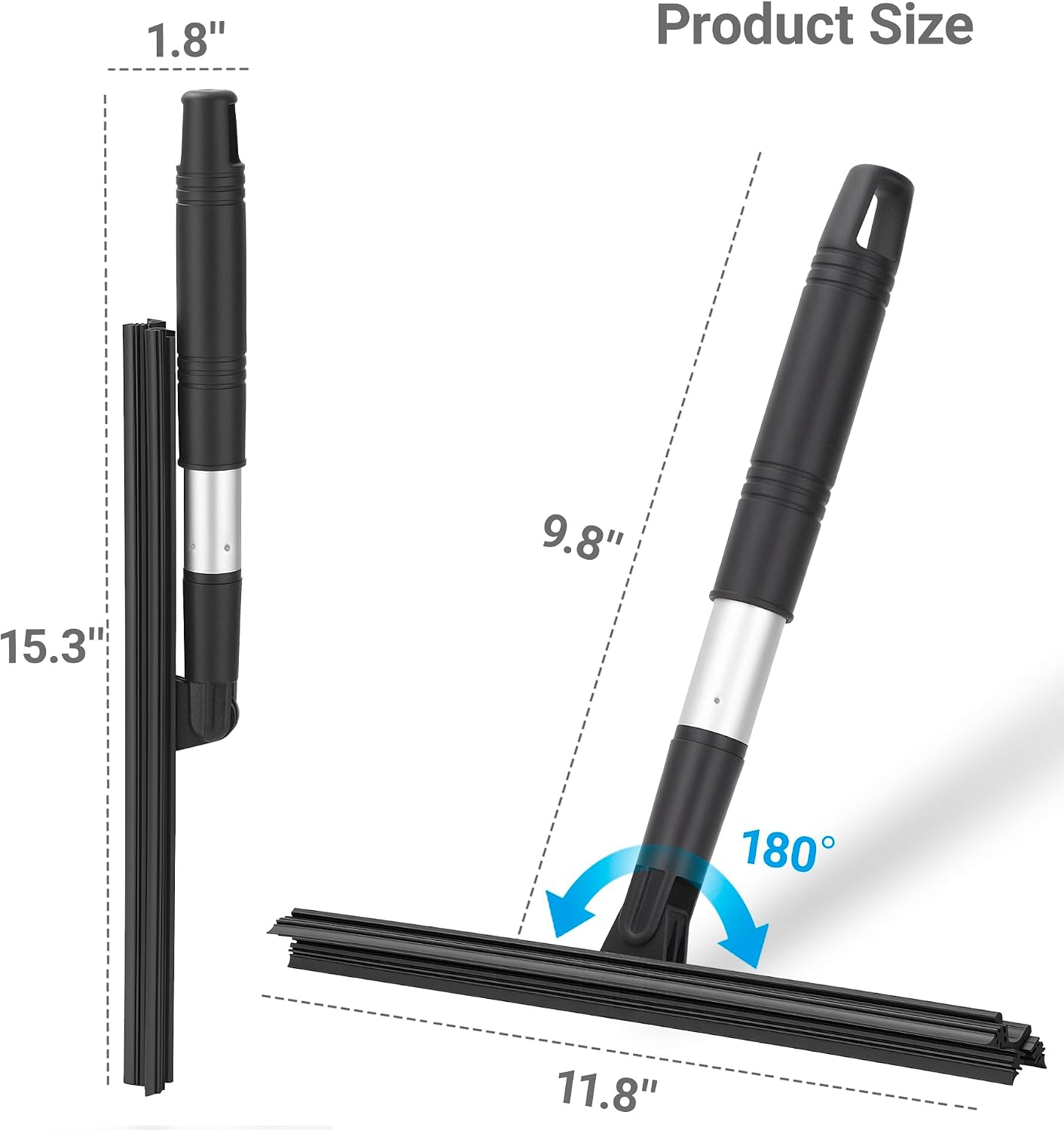11.8" Triple-Blade Shower Squeegee, Timenu Wiper-Inspired Design for Glass Doors, Tile Walls, Mirrors & Window Cleaning（Black） BST326L