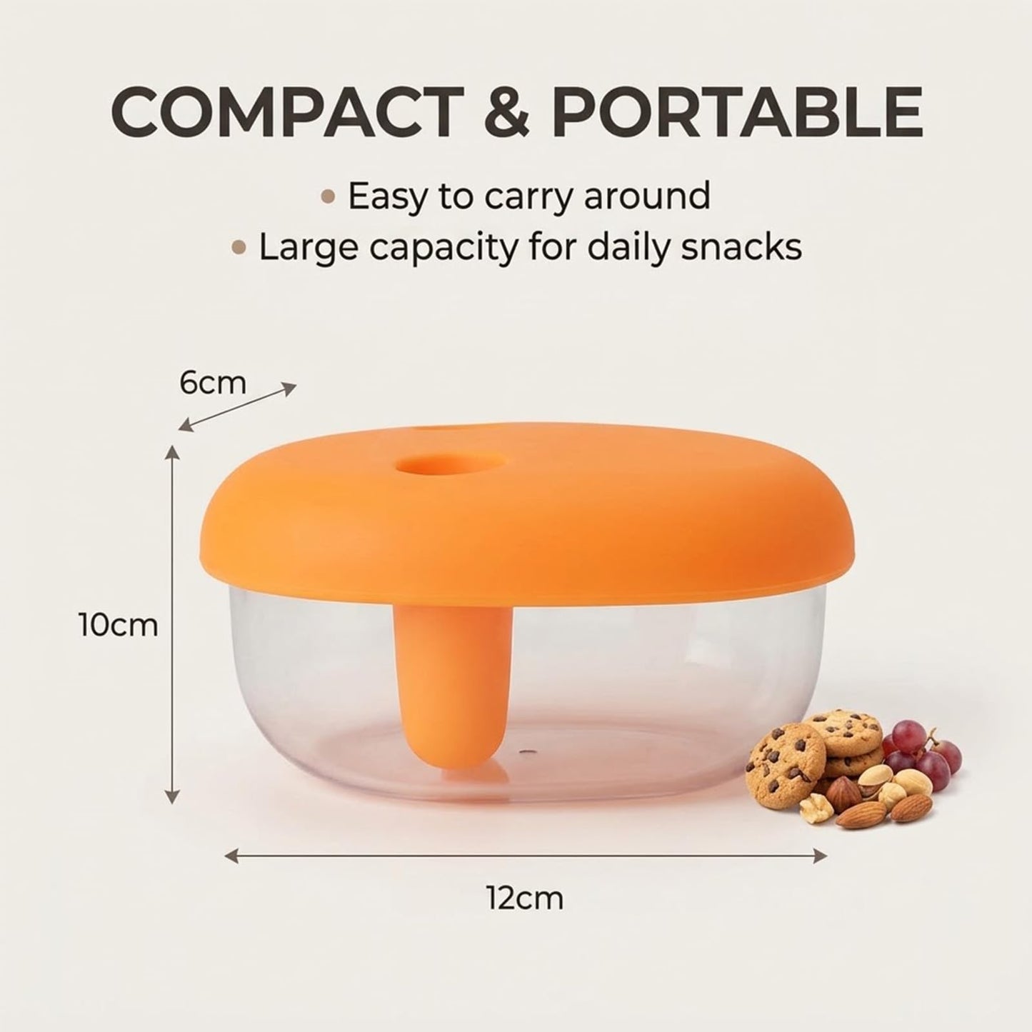 2-In-1 No-Mess Snack Container With Fingertip Cover, Reusable No-Mess Snack Box, Leak-Proof Silicone Lid, Portable Dust-Proof Container for Travel, Camping (Blue) BST326L