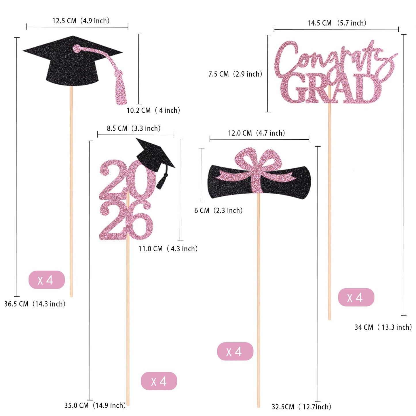 Graduation Centerpieces Class of 2026, 16 PCS Red Blue Double-Sided Table Toppers, Congrats Grad Party Decorations Supplies (Set of 4 Designs) WN420
