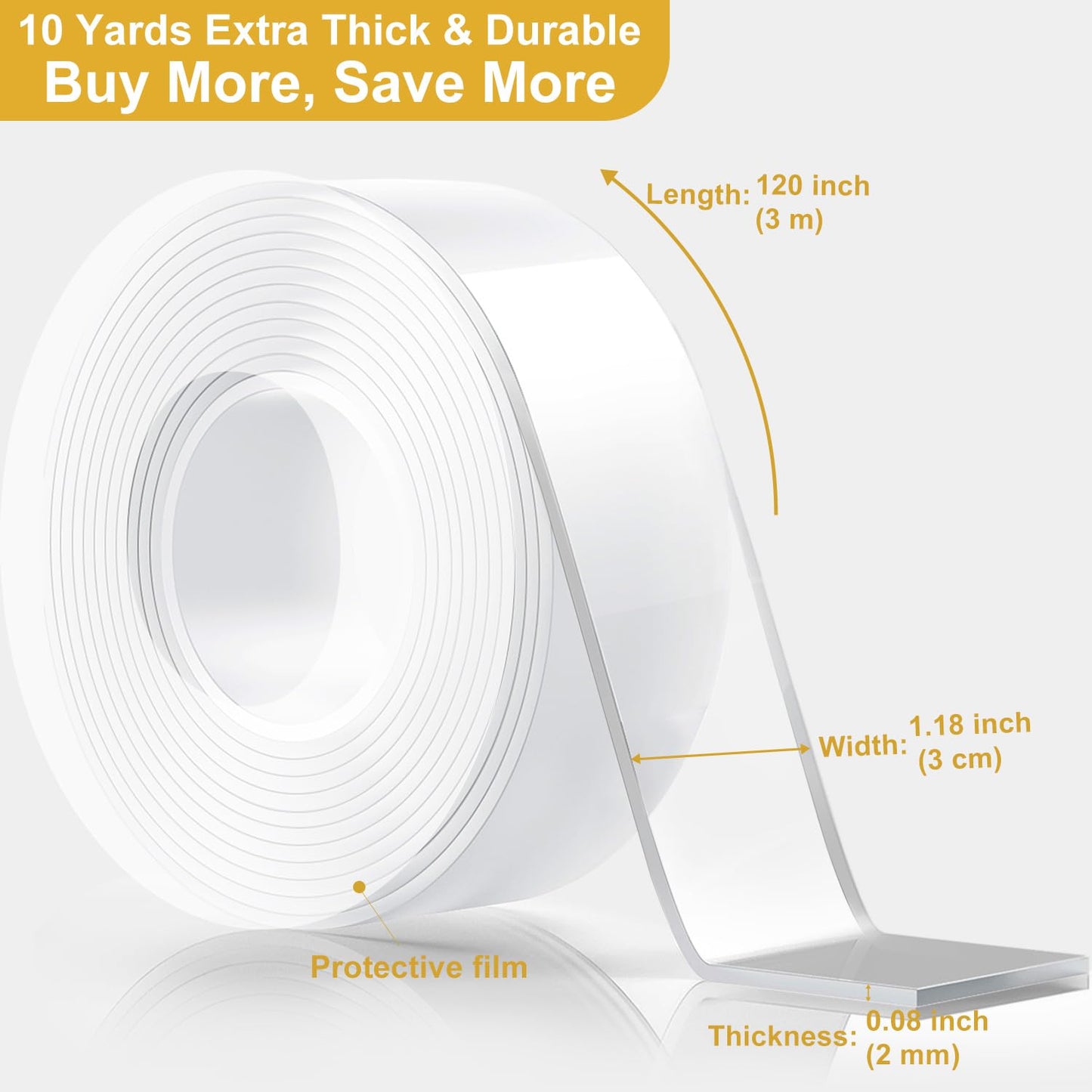 Double Sided Heavy Duty Extra Strong Adhesive Tape -Indoor/Outdoor General Purpose Nano Tape for securing Picture Frames, Carpets. - Reusable and Without Leaving Adhesive Marks (2 Pack) WN420