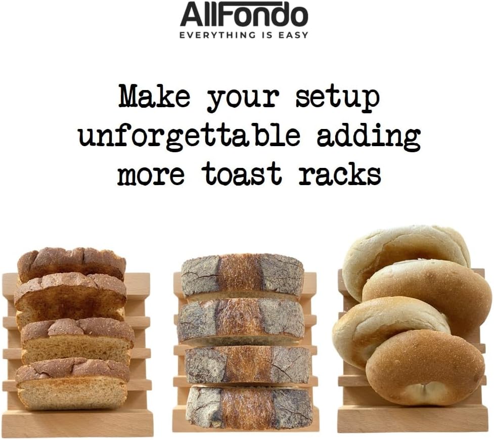 Toast Holder Rack | 4 Homemade Sourdough Bread Slice Wood Bread Rack | 8 Sandwich Type Slices Toast Stand | Compact Toast Holder Server BST220