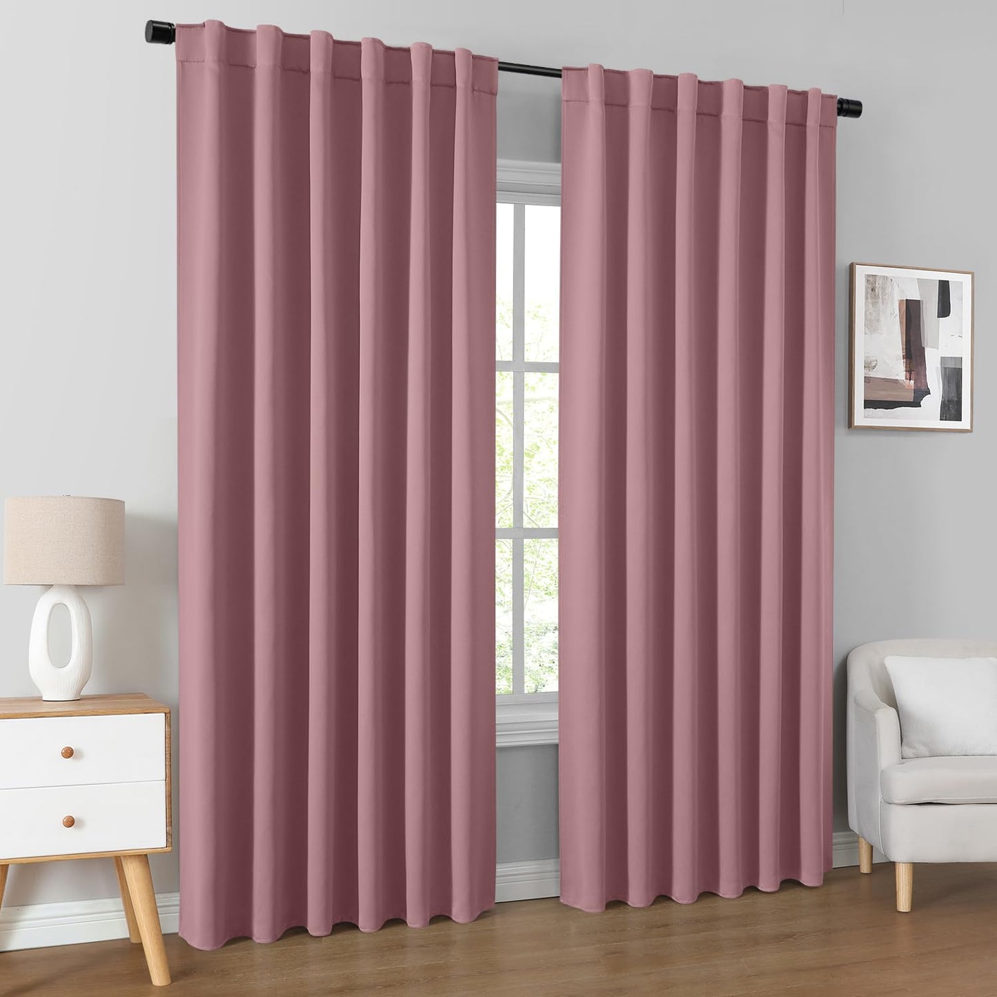 HOMEIDEAS Blackout Curtains, 2 Pages Grey Gray Room Darkening Bedroom Pinch Pleated Curtains Thermal Insulated Back Tab Rod Pocket Drapes for Bedroom, W52 x L63 BST326H