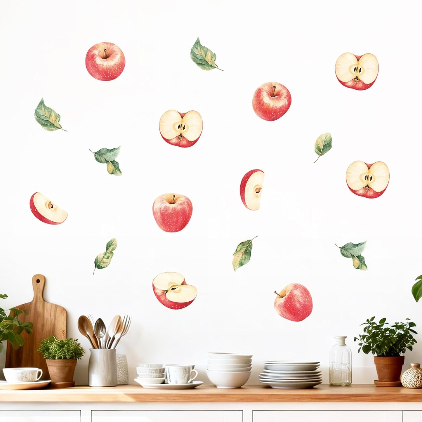 4 Sheets Apple Stickers Decals Wall Decor | Summer Wall Decals, Fruit Stickers, Apple Decor For Kitchen Bathroom Home Classroom, Summer Farmhouse Party Decorations BST202