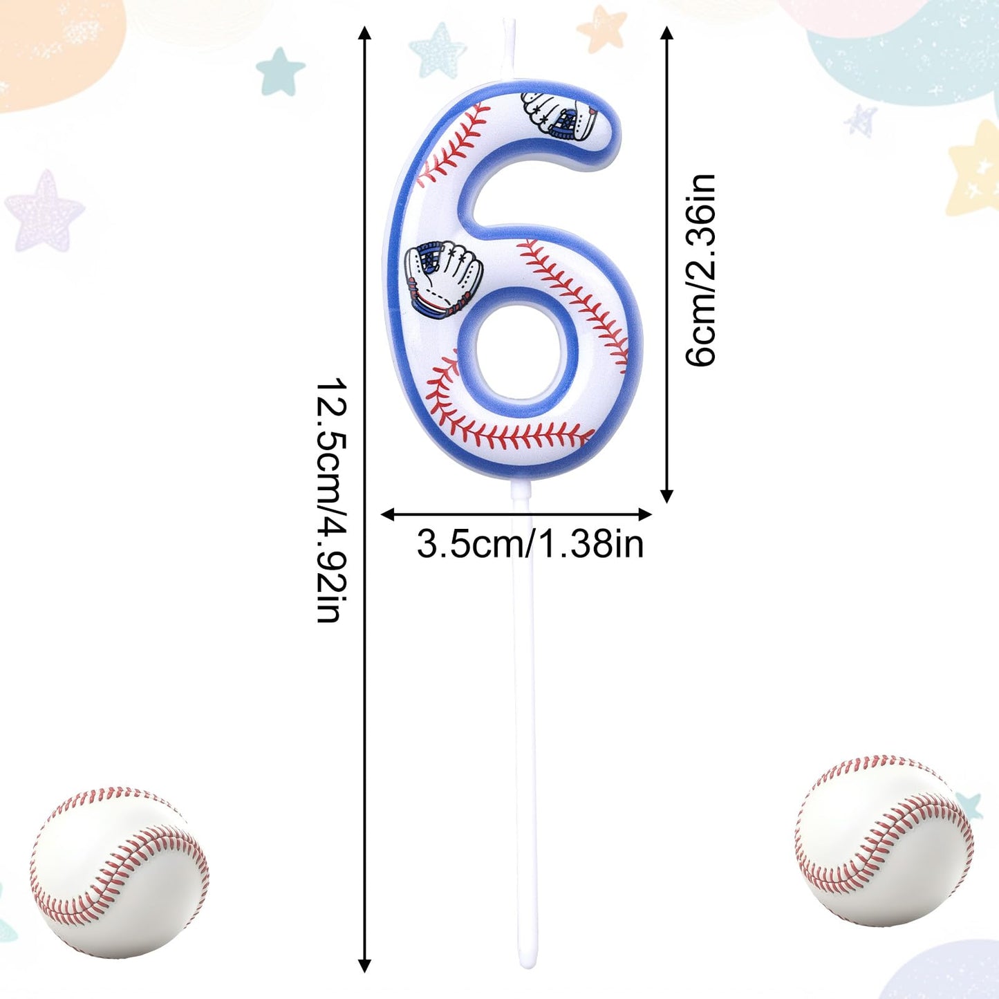 Baseball Birthday Candles, Baseball Themed Cake Topper for Boys Girls Number Candle for Sport Party Decorations & Supplies (Number 6) BST220